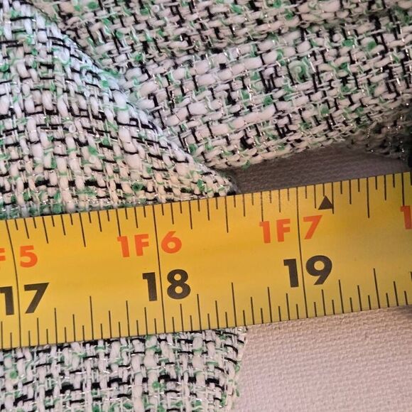 Nipon Boutique Womens Open Front Frayed Trim Tweed Blazer Jacket Green White 4 - Picture 7 of 12